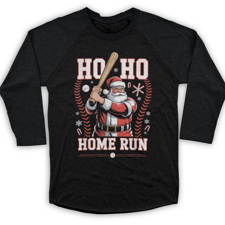 Ho Ho Home Run Baseball Christmas Holiday Sports Santa Baseball Raglan Shirt