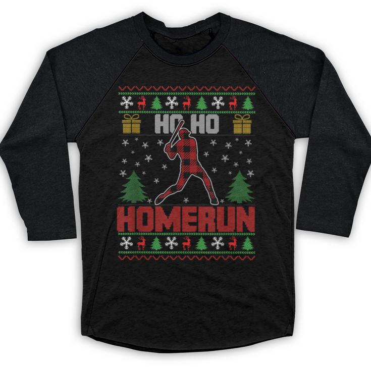 Ho Ho Homerun Xmas Sports Player Baseball Ugly Christmas Baseball Raglan Shirt