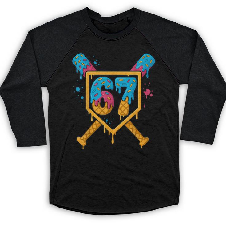 HUGvyn 67 Baseball Ice Cream Drip Six Seven Genz Alpha Slang Baseball Raglan Shirt