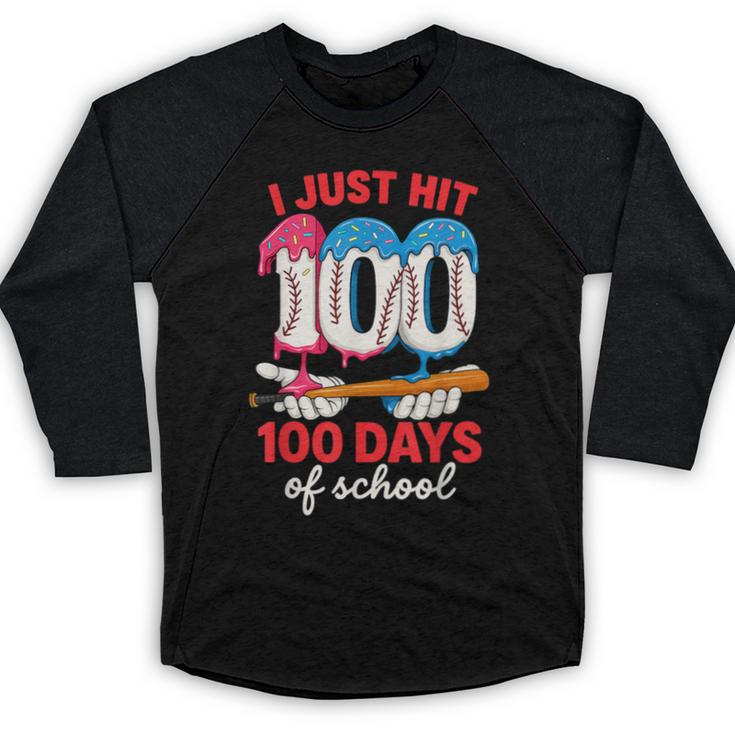 HUGvyn I Just Hit 100 Days Of School Baseball Ice Cream Boys Baseball Raglan Shirt