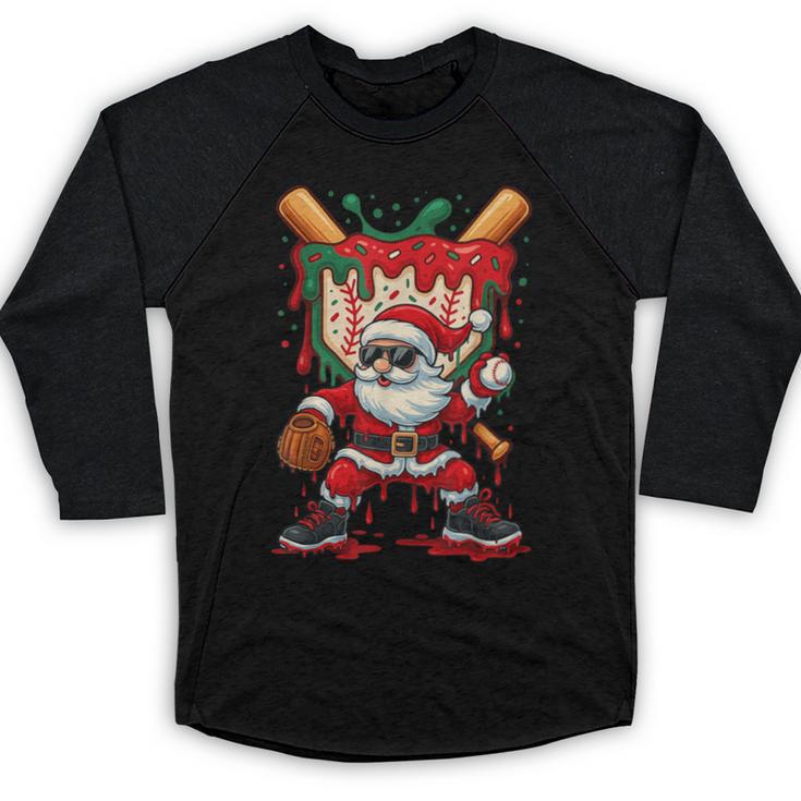 HUGvyn Santa Playing Baseball Ice Cream Drip Christmas Boys Baseball Raglan Shirt