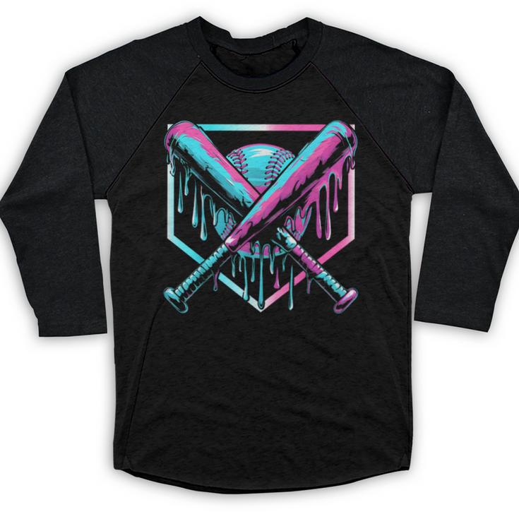 Ice Cream Baseball Drip Home Plate Bats Cool For Boys Youth Baseball Raglan Shirt