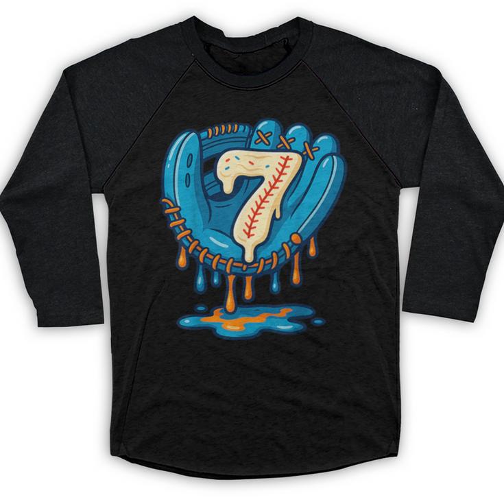 Ice Cream Baseball Glove 7th Birthday Edition Baseball Raglan Shirt