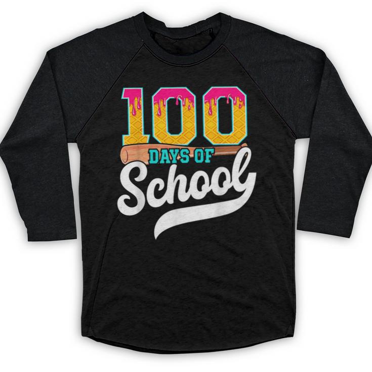 Ice Cream Drip 100 Days Of School Baseball Boys 100th Day Baseball Raglan Shirt