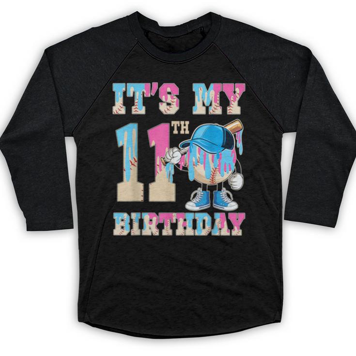 It's My 11th Birthday Baseball Ice Cream Drip Theme Baseball Raglan Shirt