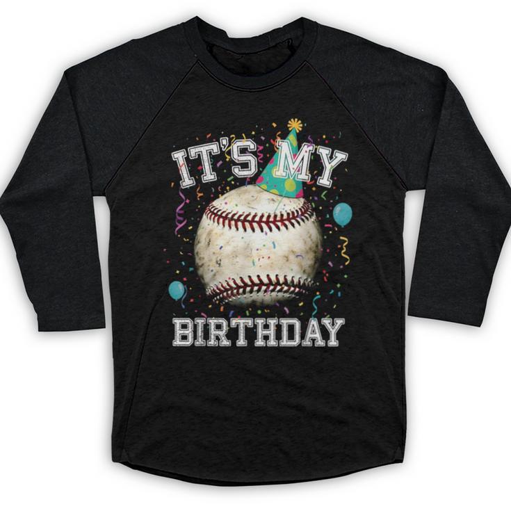 Its My Birthday Vintage Baseball Celebration For Men Kids Baseball Raglan Shirt