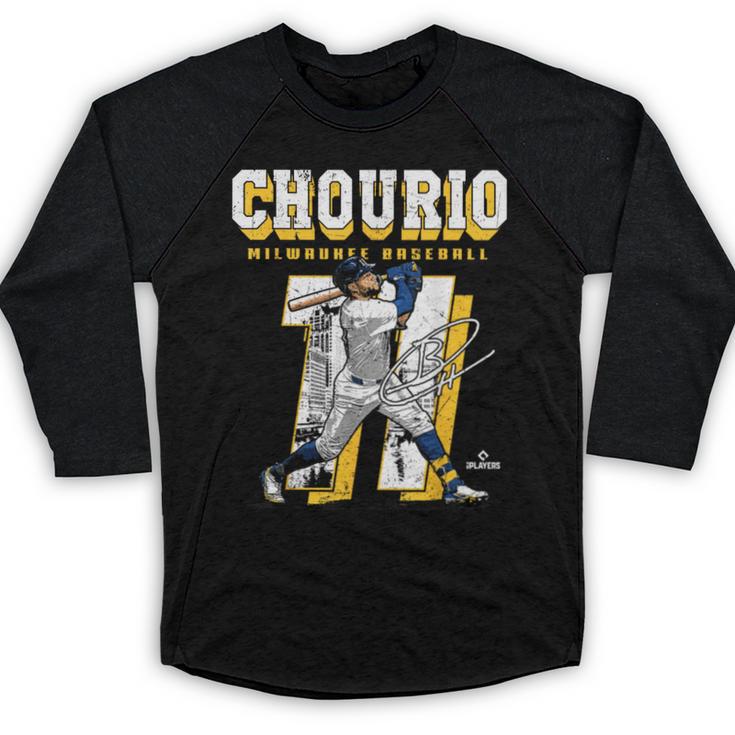 Jackson Chourio Milwaukee MLB Baseball Player MLBJCH201M Baseball Raglan Shirt