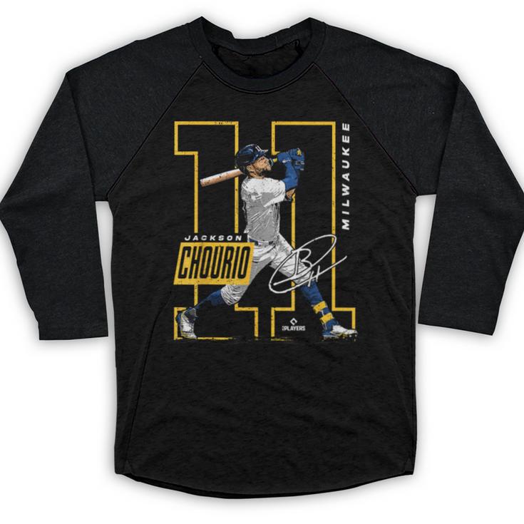 Jackson Chourio Milwaukee MLB Baseball Player MLBJCH202M Baseball Raglan Shirt