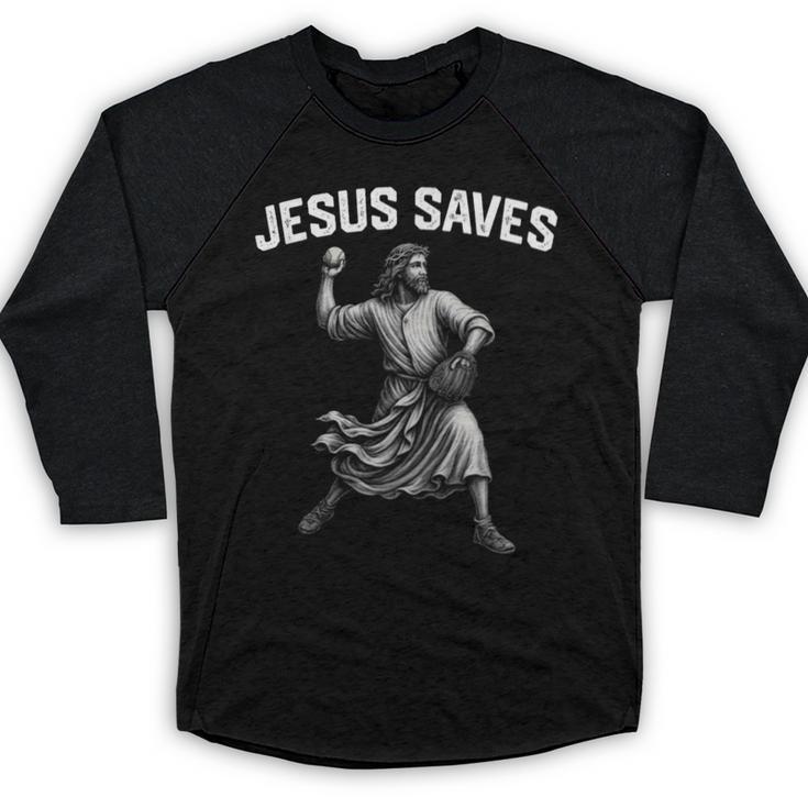 Jesus Saves Shirt Religious Christian Faith Baseball Baseball Raglan Shirt
