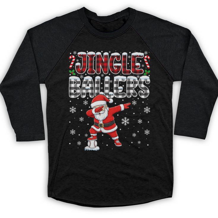 Jingle Ballers Plaid Santa Dabbing Baseball Christmas Baseball Raglan Shirt