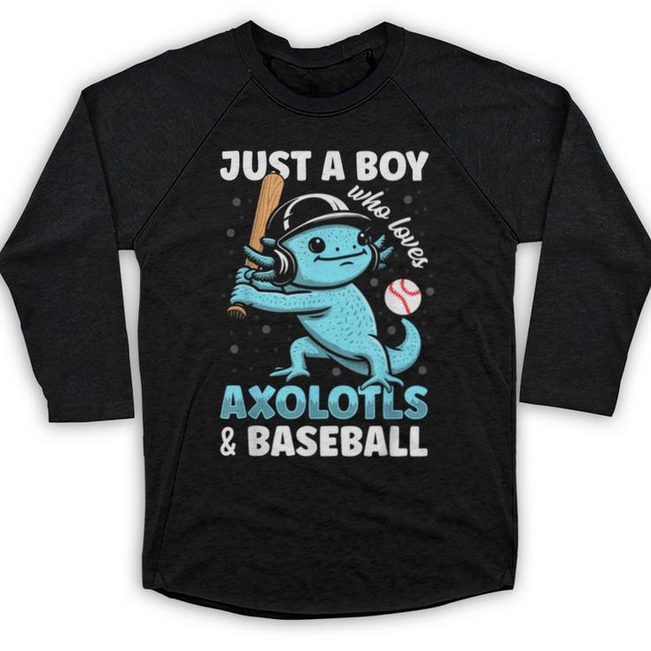 Just A Boy Who Loves Axolotls & Baseball Baseball Raglan Shirt