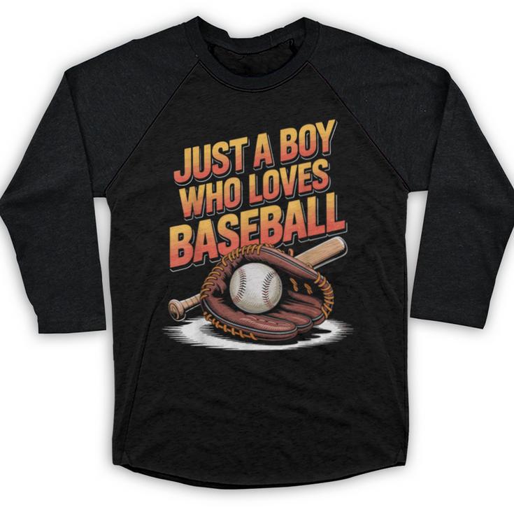 Just A Boy Who Loves Baseball Player Kids Baseball Raglan Shirt