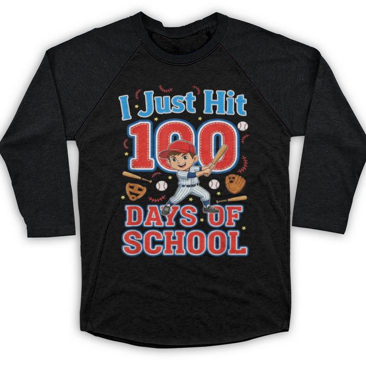 I Just Hit 100 Days Of School Baseball 100th Day Boys Kids Baseball Raglan Shirt