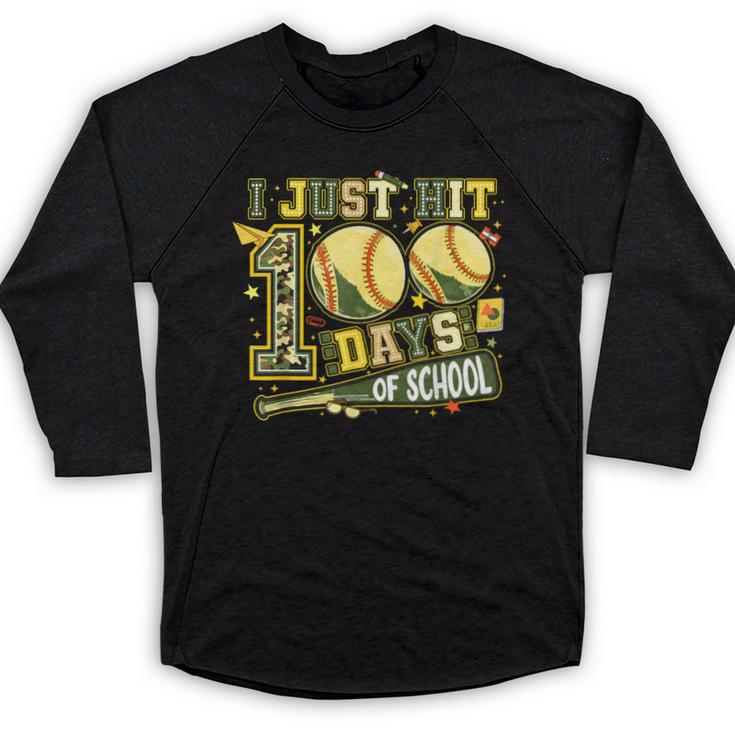 I Just Hit 100 Days Of School Baseball Teacher Boy Girl Kid Baseball Raglan Shirt