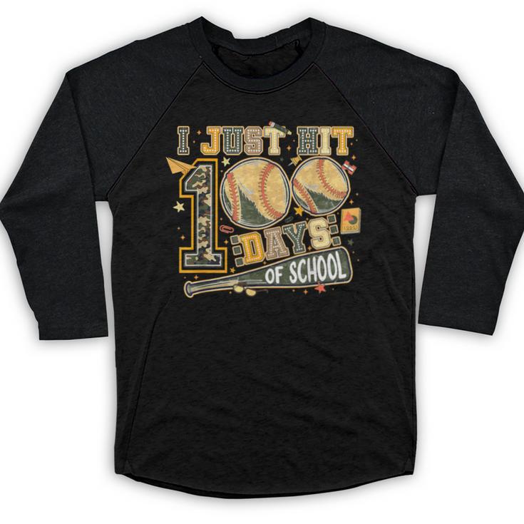 I Just Hit 100 Days Of School Baseball Teacher Student Retro Baseball Raglan Shirt