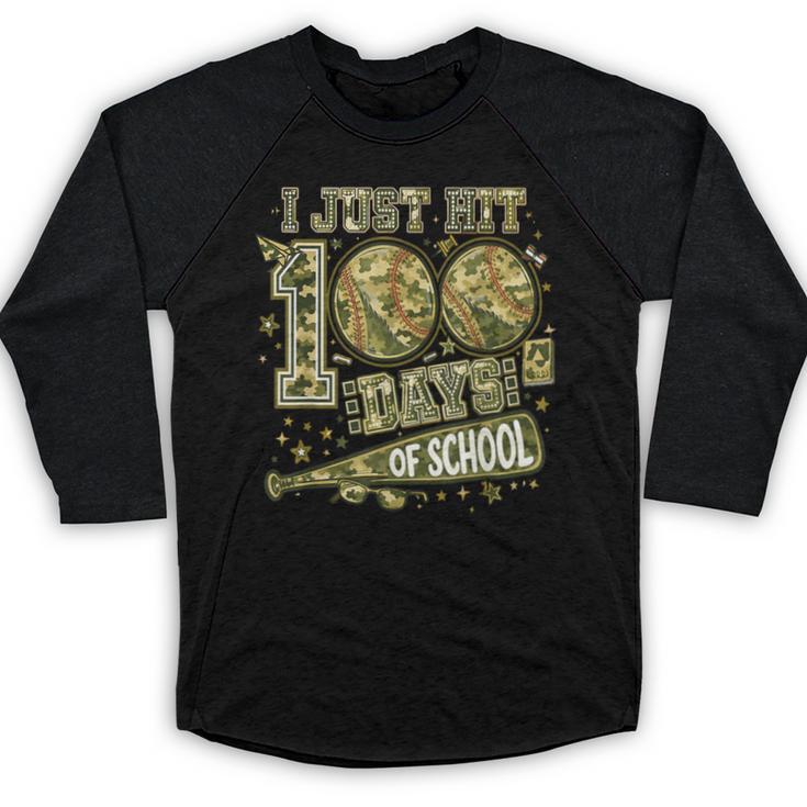 I Just Hit 100 Days Of School Camouflage Baseball Baseball Raglan Shirt