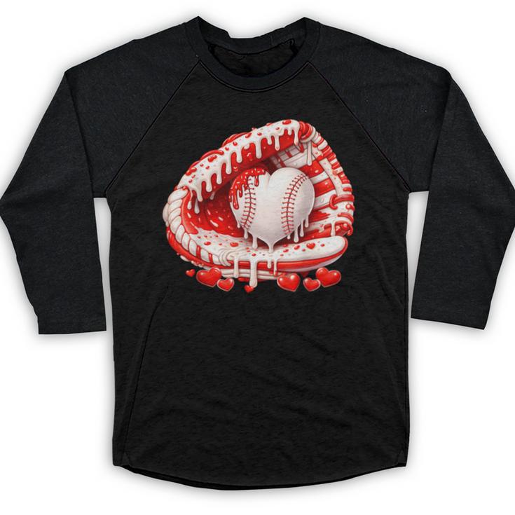 Kid Drip Ice Cream Baseball Heart Catcher Valentines Day Boy Baseball Raglan Shirt