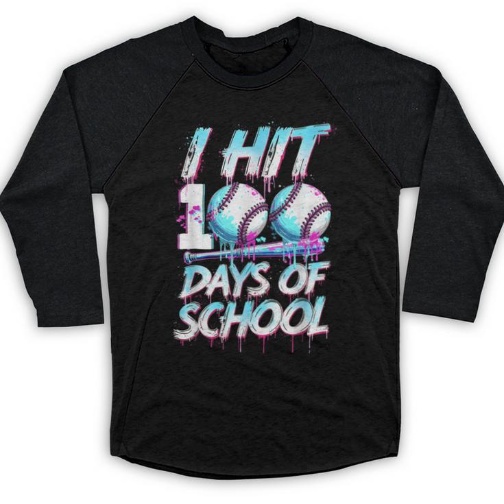 Kids 100 Days Of School 100th Day Baseball Ice Cream Drip Baseball Raglan Shirt