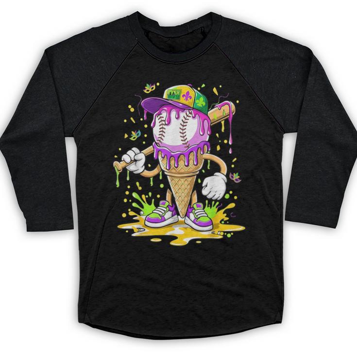 Kids Baseball Drip Ice Cream Apparel Kids Boys Mardi Gras Baseball Raglan Shirt