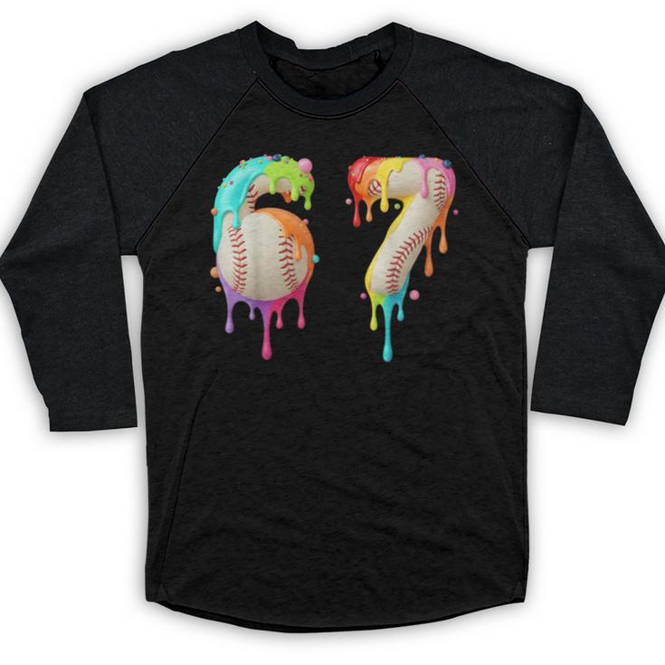 Kids Meme 67 Number Six 6 Seven 7 Ice Cream Drips Baseball Baseball Raglan Shirt