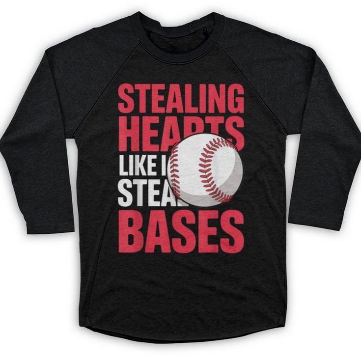 Kids Stealing Hearts Like I Steal Bases Cute Baseball Boys Baseball Raglan Shirt