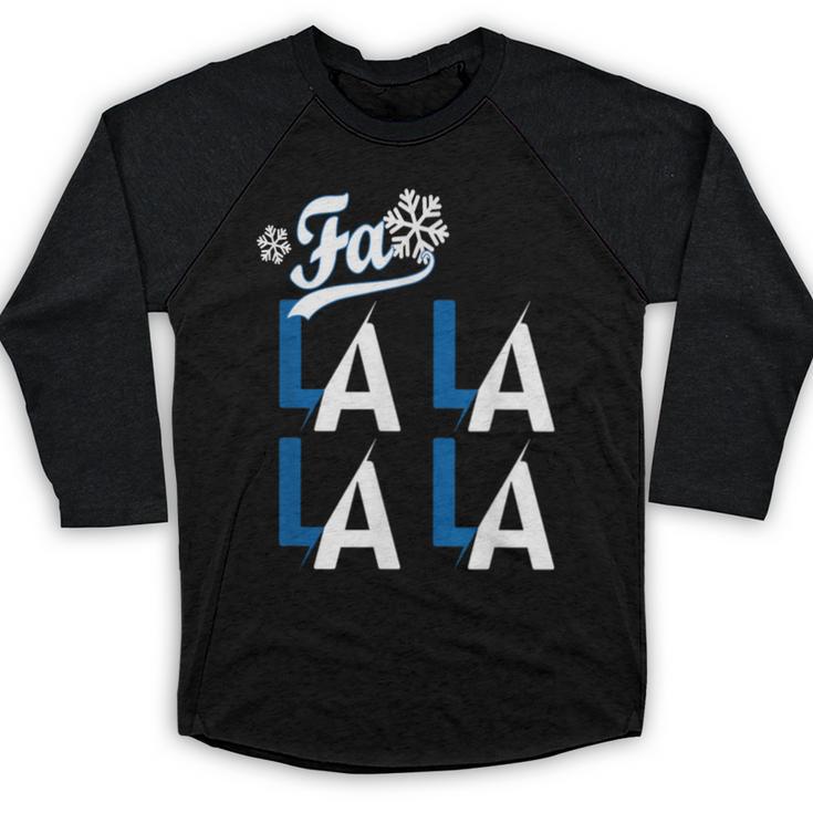 LA Baseball Fan Christmas FA La La Holiday Blue Theme Baseball Raglan Shirt