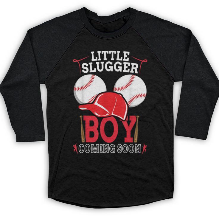 Little Slugger Boy Coming Soon Baby Announcement Baseball Baseball Raglan Shirt