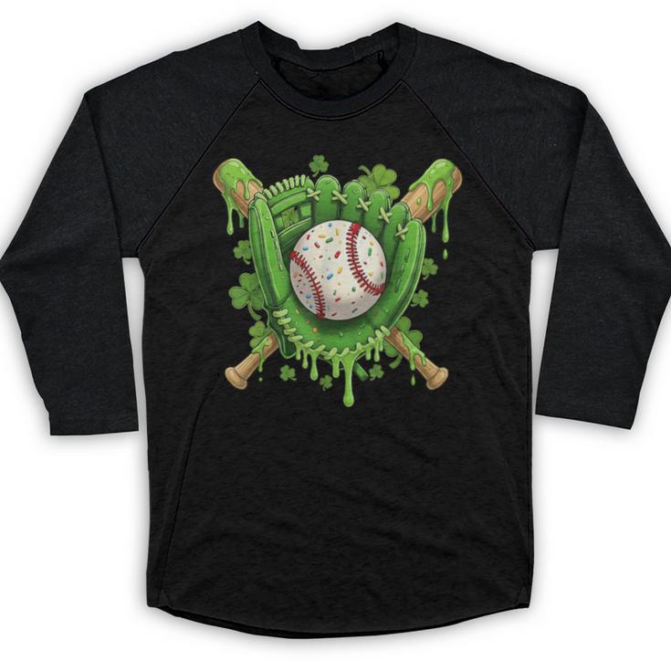 Lucky Shamrock Baseball Gloves Drip St Patrick's Day Boys Baseball Raglan Shirt