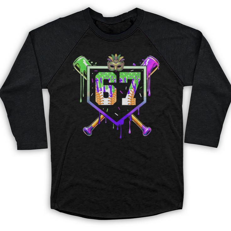 Mardi Gras Baseball Carnival Party Ice Cream Drip Boys Baseball Raglan Shirt