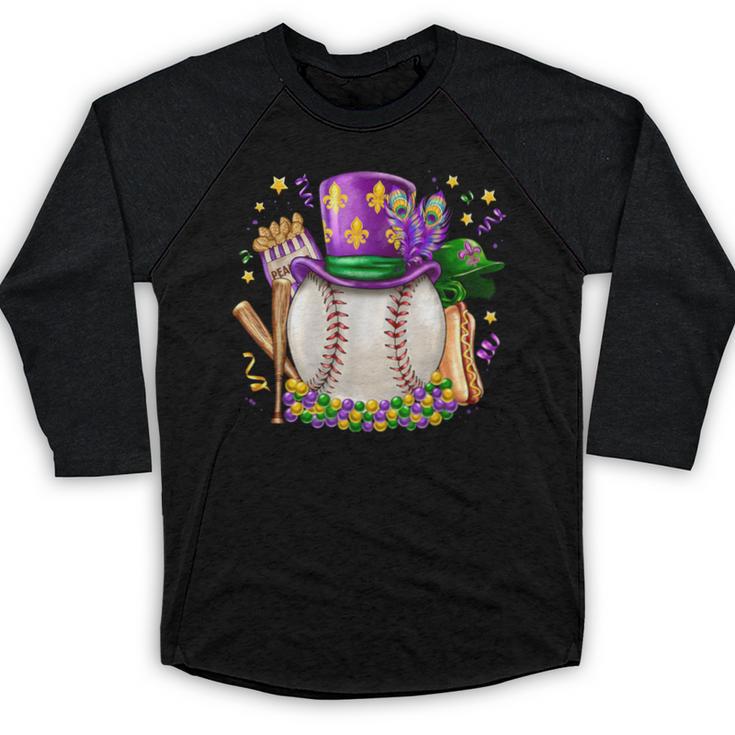 Mardi Gras Baseball Jester Hat Fleur De Lis Boys Girls Kids Baseball Raglan Shirt