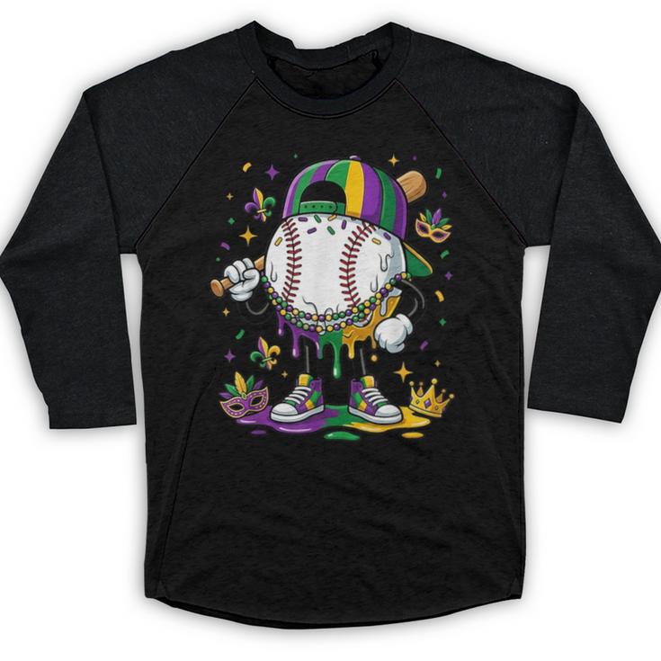 Mardi Gras Ice Cream Drip Baseball Carnival Party Mask Boys Baseball Raglan Shirt