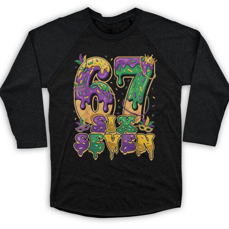Mardi Gras Six Seven Baseball Drip Number 6 7 Meme Baseball Raglan Shirt
