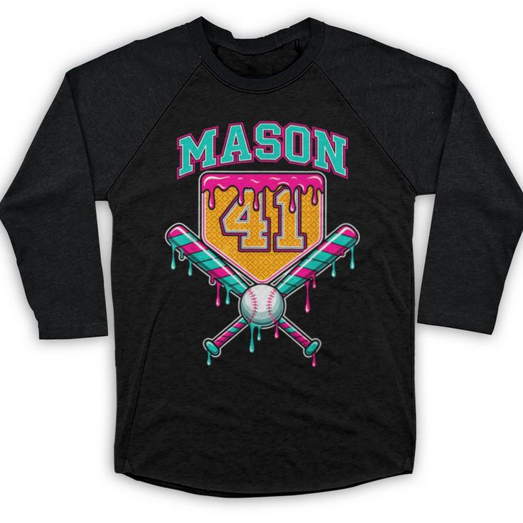 Mason 41 Meme Ice Cream Drip Baseball Birthday Costume Baseball Raglan Shirt