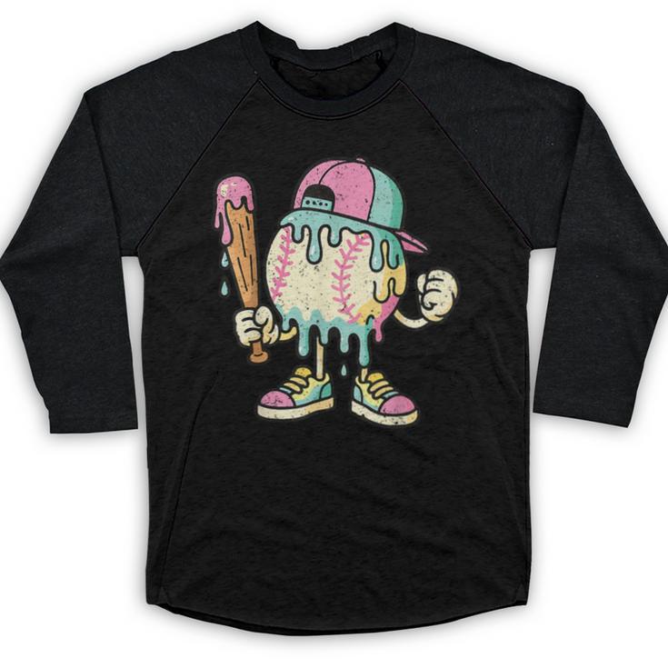 Melted Ice-Cream Baseball Mascot Pastel Pop Baseball Raglan Shirt