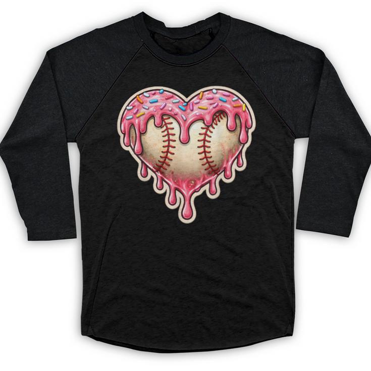 Melting Baseball Drip Heart Softball Player Lover Ice Cream Baseball Raglan Shirt