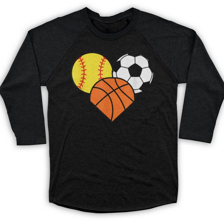Mom Sports Heart Soccer Basketball Baseball Softball Baseball Raglan Shirt