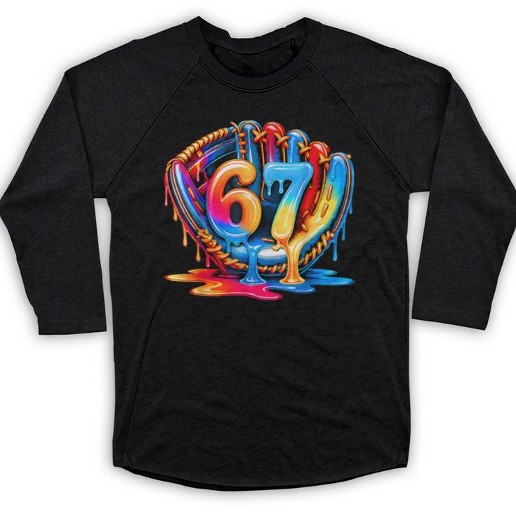 Number 67 Baseball Glove Ice Cream Drip Six Seven Meme Baseball Raglan Shirt
