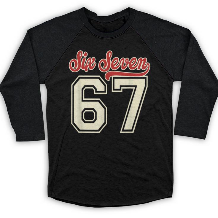 Number 67 Meme Six Seven Baseball Style Kids Boy Teen Baseball Raglan Shirt