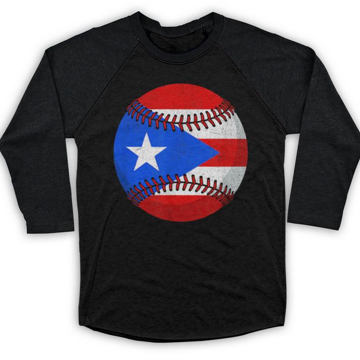 Puerto Rico Baseball Flag Boricua Beisbol Fan Gear Baseball Raglan Shirt