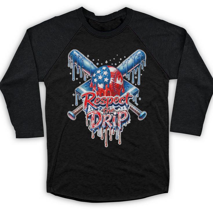 Respect The Drip Baseball American Flag Ice Cream Drip Youth Baseball Raglan Shirt