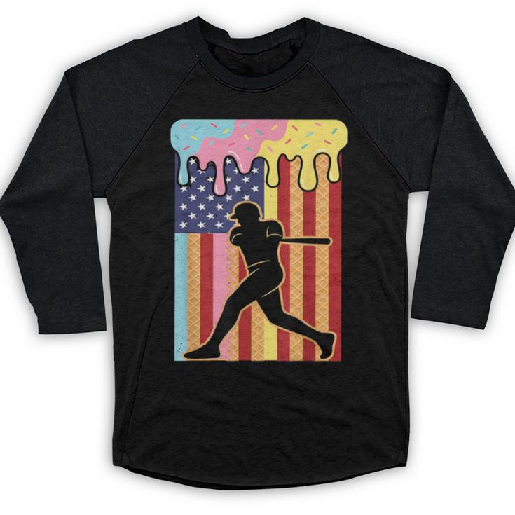 Retro Baseball Drip Boys Ice Cream Patriotic American Flag Baseball Raglan Shirt