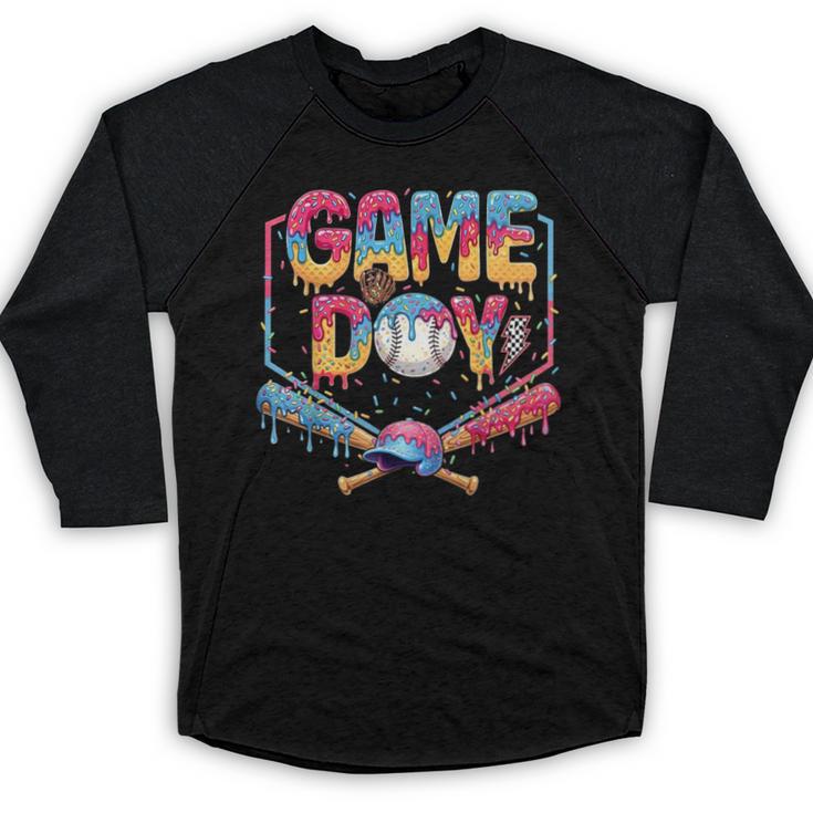 Retro Game Day Baseball Ice Cream Drip For Men Boy Kids Baseball Raglan Shirt