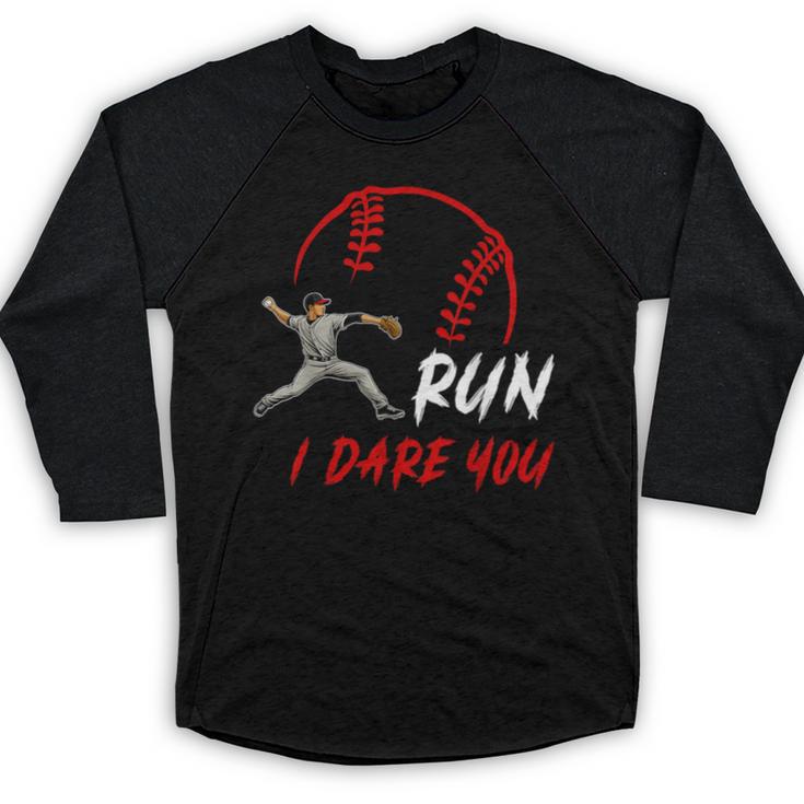 Run Steal I Dare You Humor Baseball Catcher Vintage Baseball Raglan Shirt