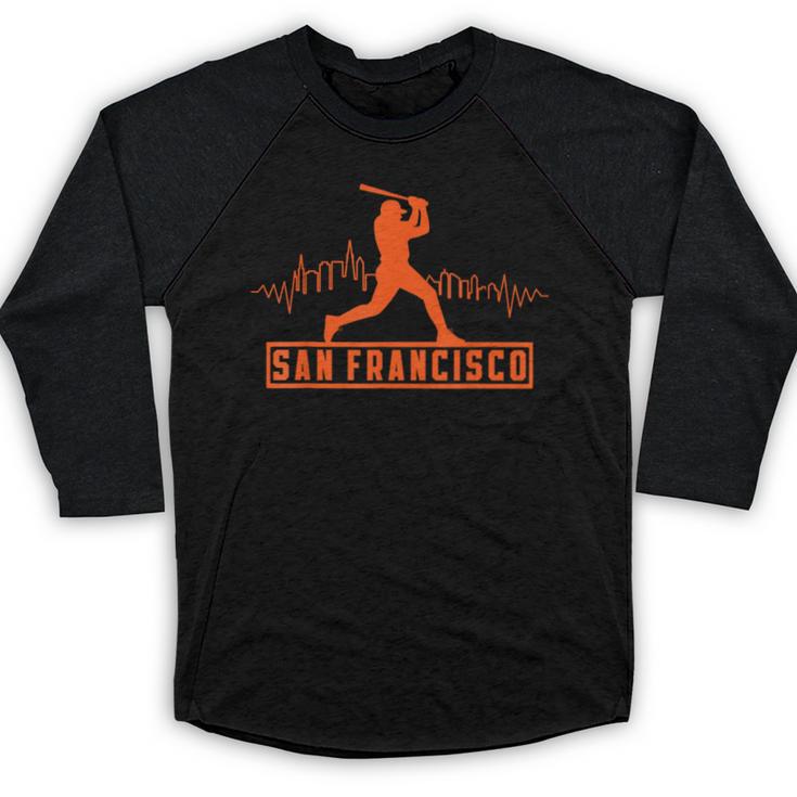 San Francisco Lovers Skyline Retro Baseball Heartbeat Men Baseball Raglan Shirt