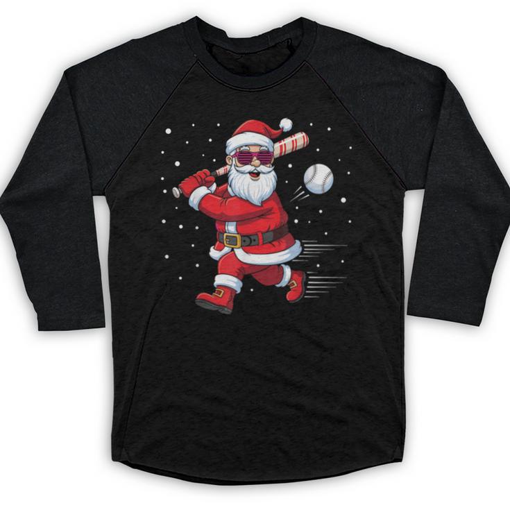 Santa Baseball Christmas Pajamas Xmas Men Kids Boys Baseball Raglan Shirt
