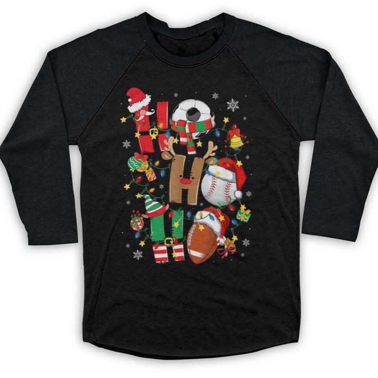 Santa Baseball Football Soccer Pajamas Ho Ho Christmas Xmas Baseball Raglan Shirt