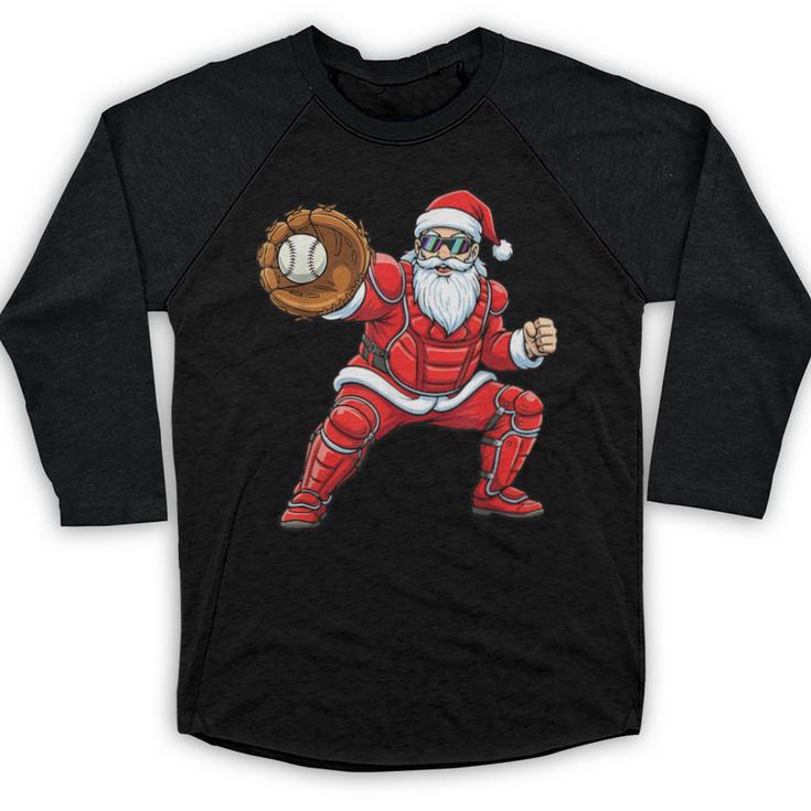 Santa Playing Baseball Baseball Lover Baseballer Xmas Baseball Raglan Shirt