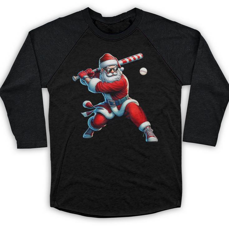 Santa Playing Baseball Men Boys Christmas Baseball Player Baseball Raglan Shirt