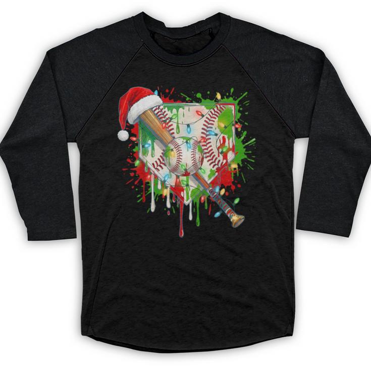 Santa Sports Ice Baseball Christmas Xmas Pajama Kid Men Boys Baseball Raglan Shirt