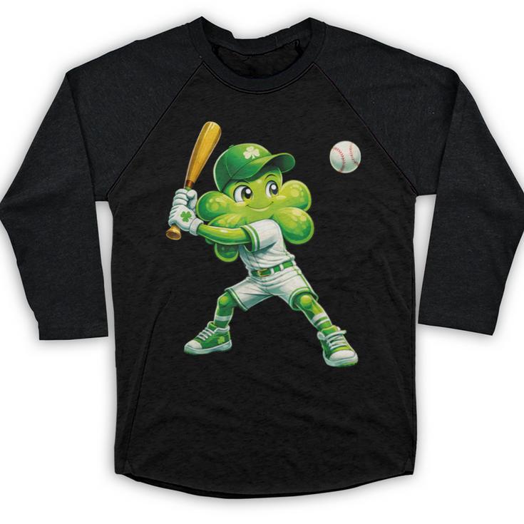 Shamrock Playing Baseball St Patricks Day Men Boys Kid Baseball Raglan Shirt
